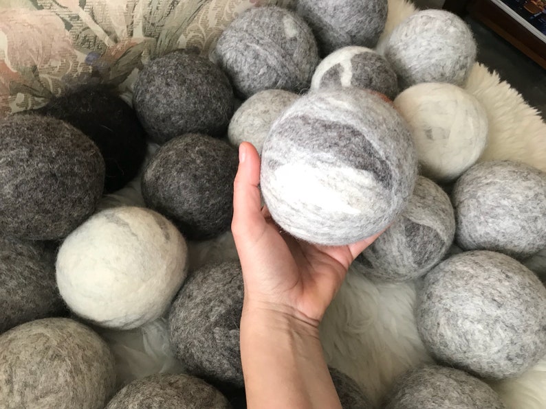 Wool dryer balls, All Natural Canadian quality handmade felted balls, environmentally friendly laundry room image 2