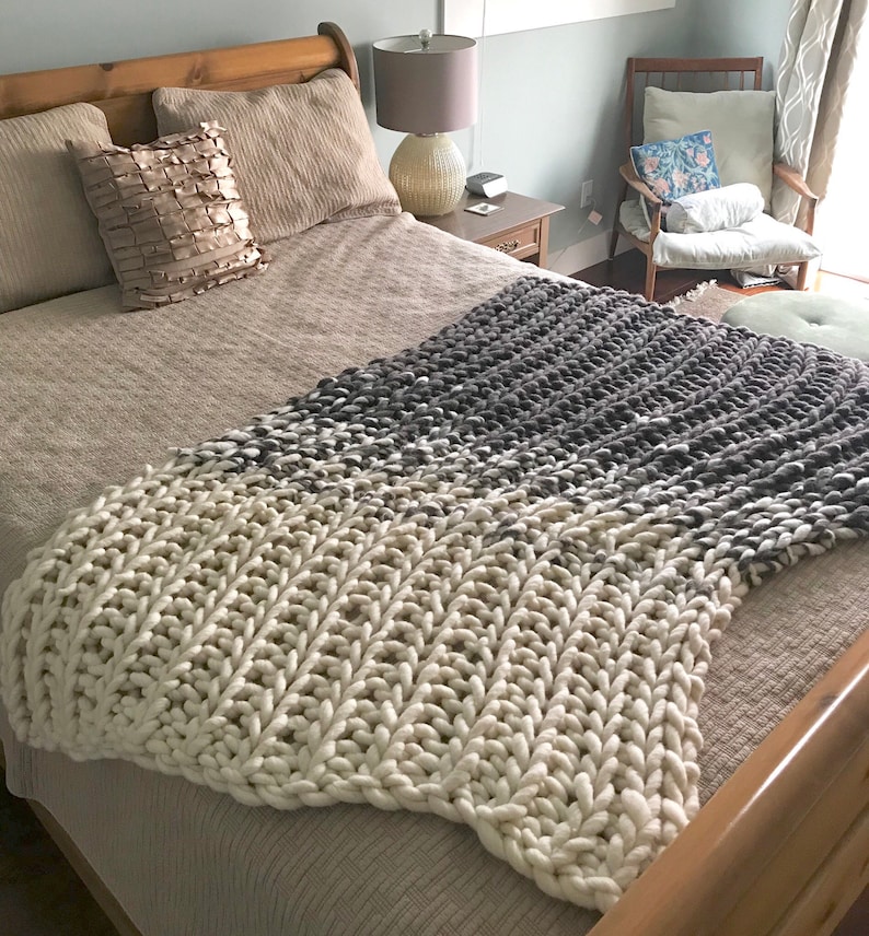 Chunky Blanket cream and grey throw beautiful living room Etsy