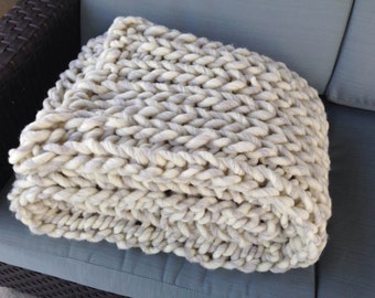 Handmade Knit Wool Blanket, Luxury Knit Throw, Natural Home Decor