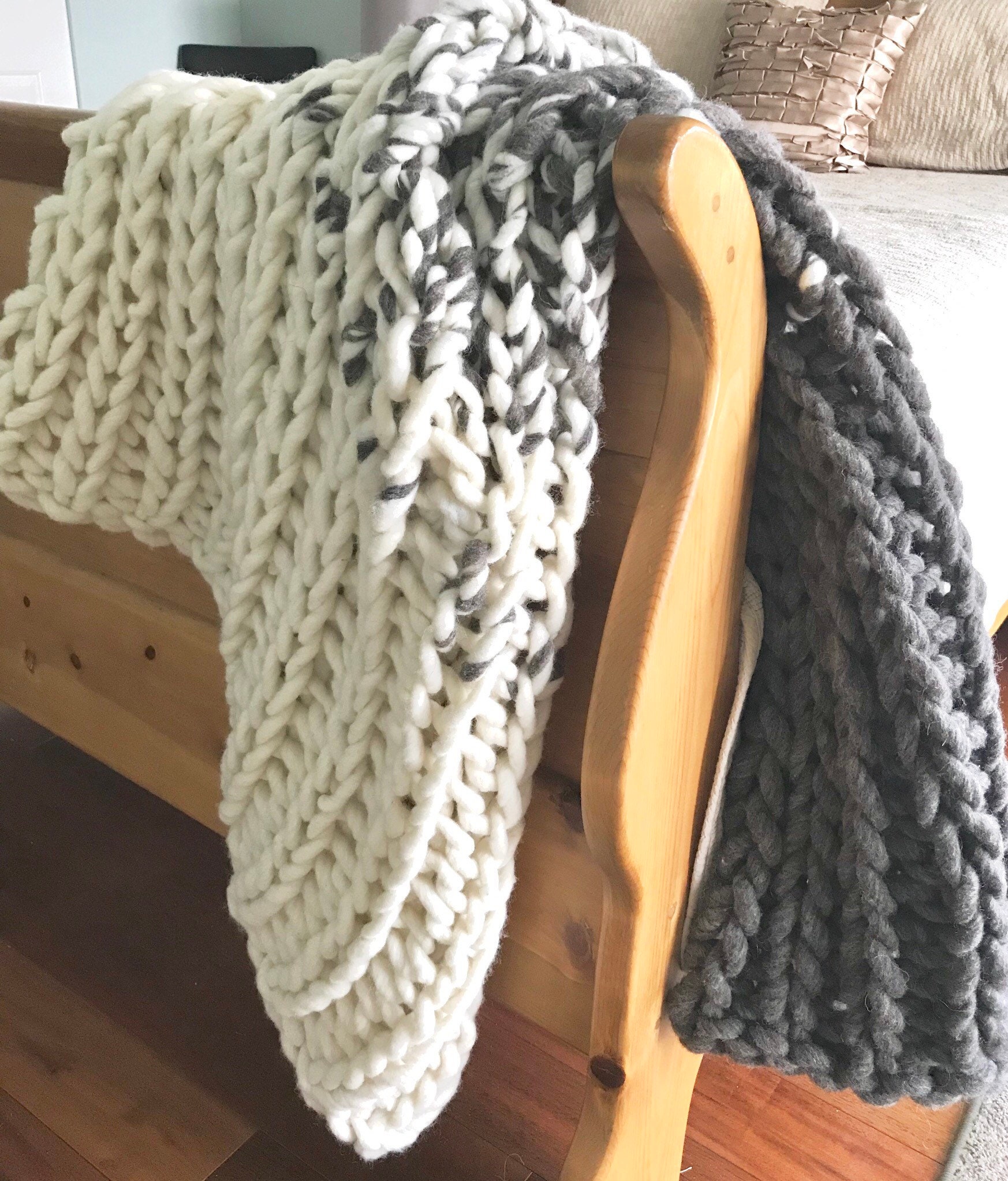 Chunky Blanket cream and grey throw beautiful living room Etsy