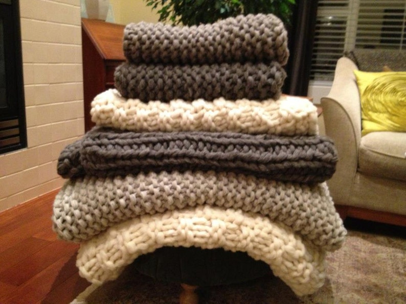Chunky Blanket Chunky Knit Wool Queen size blanket made with Etsy