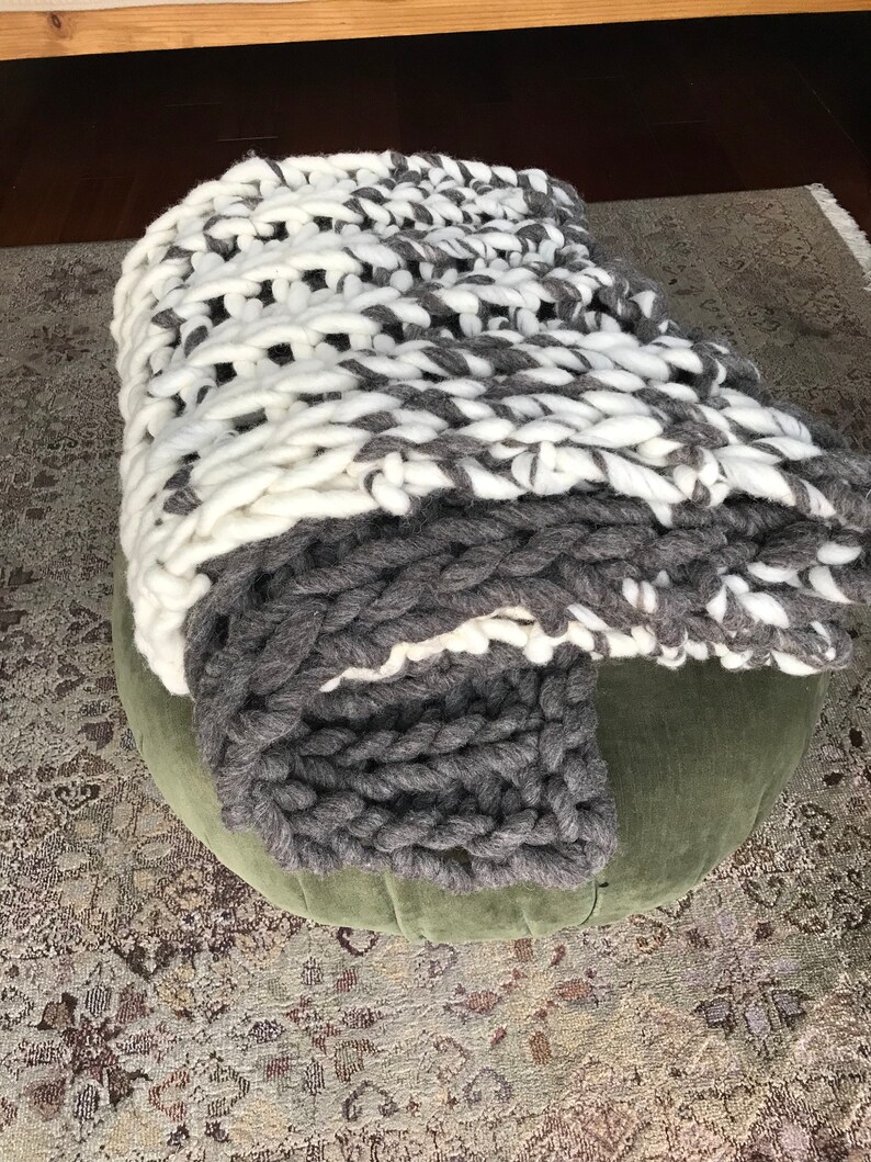 Chunky Blanket cream and grey throw beautiful living room Etsy
