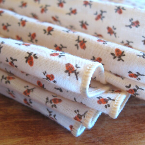 Vintage Set of 4 Napkins/Tiny Brown Floral Print