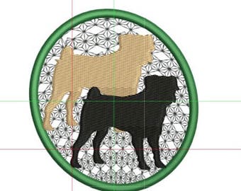 Pugs embroidery design dog, Pug decoration