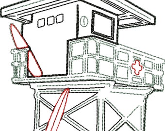 Life Gard Tower Embroidery design red work 2  sizes