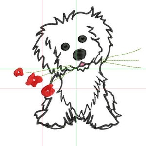 embroidery design, Maltese dog, 2 designs, 1 filled in and 1 lines only