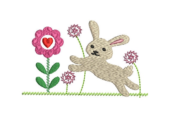 Bunny and Hearts Embroidery Design 2 Ways One is 6.62 by 2.41 | Etsy