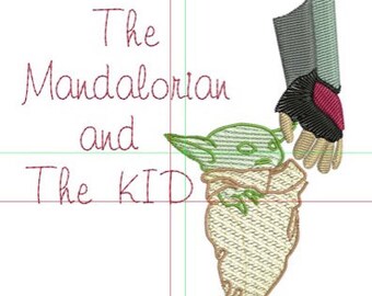 embroidery design The  Mandalorian and the kid 3 sizes 4 x 4 , 5 x 7 and 8 x 8