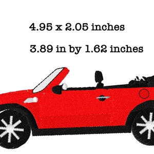 Peut inclure: Broderie de voiture rouge décapotable, 4,95 x 2,05 pouces, 3,89 pouces par 1,62 pouces.