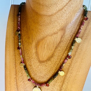 Watermelon Tourmaline Vermeil Greek Coin Necklace (60% sales donated to providing relief 4 victims of 2025 CA fires)
