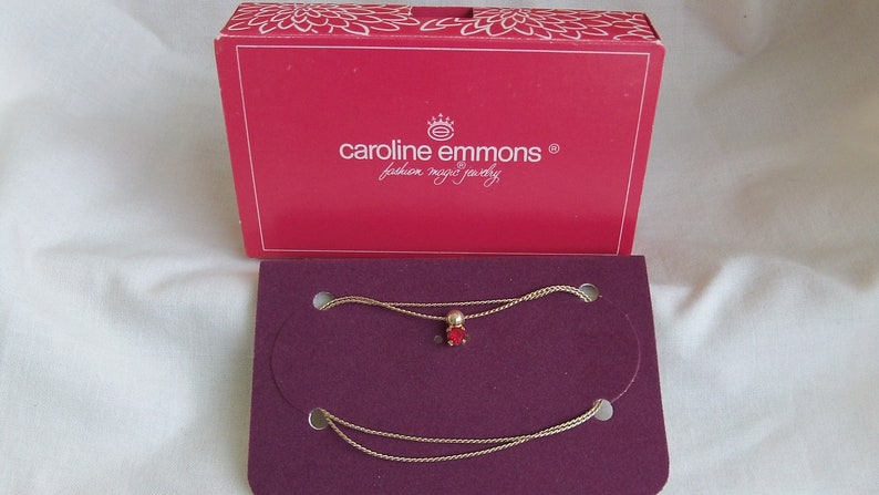 Caroline Emmons Red Rhinestone Necklace 3393 Vintage Red