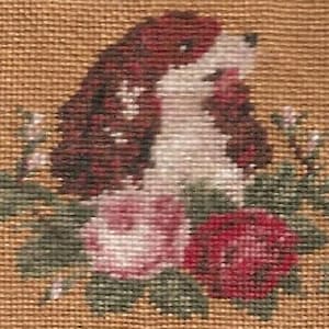 Antique PATTERN: Spaniel and Roses Petit Point