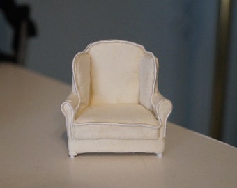 Half Scale White Leather Wing Chair, Handmade