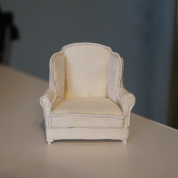 Half Scale White Leather Wing Chair, Handmade