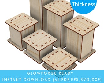 Square Countertop Riser Display Pedestal Display Pillars Retail Stand, Downloadable File for laser cutting,  Glowforge SVG Ready to Cut