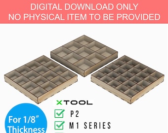 Laser cut template 4 different Compartments Grid Case, insert removable, Great for Storage, Store Display, XTOOL file Ready SVG