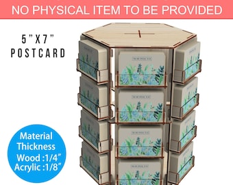 Lasergesneden bestanden voor 5R Photo 5"x7" ansichtkaart Draaibare displaystandaard, 6-zijdige 24 vakken Roterende retail display rackstandaard, SVG Ready