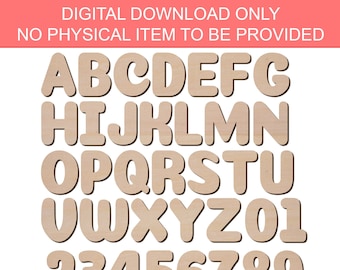 Cute lettering Alphabet Font Wooden Letter A-Z, 0-9 Glowforge file SVG, laser cut template file, cricut cut svg