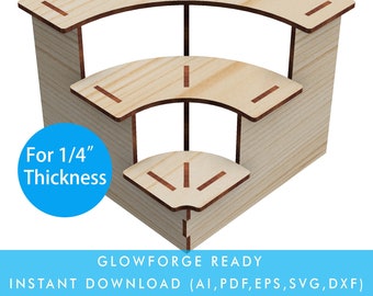 3 Tiers quarter circle Display Stand for Product Display and Craft fair display, laser cut template Glowforge svg files