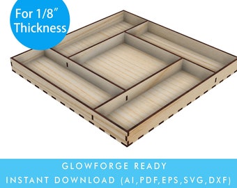 Digitale Datei für Laser geschnitten - quadratisches Serviertablett / mit fünf einzigartig gestalteten Fächern, ideal für die Aufbewahrung, für das Ladendisplay Glowforge Ready