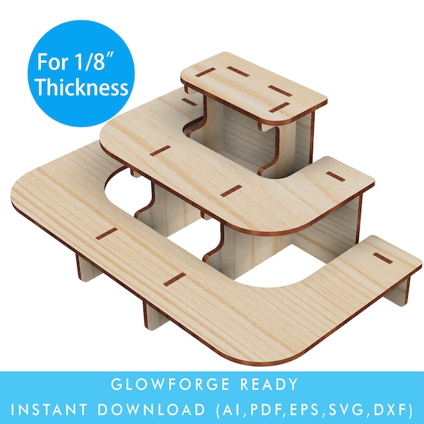 3 Layers Retail Table Display U Shape Stand with Shelves for Products, Store Display, laser cut file Glowforge SVG Ready, For 1/8" Thickness