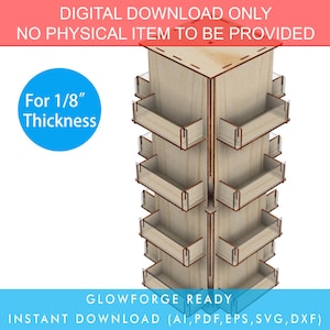 Laser cut files for 4&quot; coaster or sticker Rotatable display stand, 4 Sided 16 Pockets Rotating Retail Display Rack Stand Glowforge SVG Ready