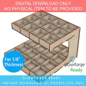 Lasergesneden sjabloon 2 lagen 35 compartimenten rasterstandaard, ideaal voor opslag, winkeldisplay, Glowforge-bestand SVG, rasterrek, verfhouderstandaard