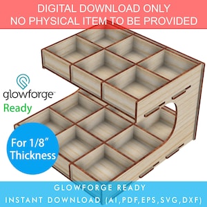 Lasergesneden sjabloon 2 lagen 15 compartimenten rasterstandaard, ideaal voor opslag, winkeldisplay, Glowforge-bestand SVG, rasterrek, verfhouder