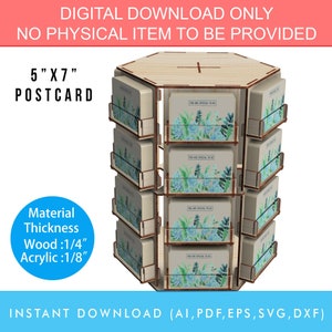Laser cut files for 5R Photo 5"x7" Postcard Rotatable display stand, 6 Sided 24 Pockets Rotating Retail Display Rack Stand, SVG Ready