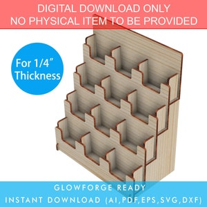 4&quot;x4&quot;x1.5&quot; Pocket Size with 12 Pockets Coaster / Sticker Display Stand with U Cuts, Countertop Retail Display Rack, Glowforge SVG File Ready