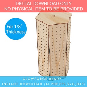 Laser cut files 6 sides, standard pegboard, Rotating Tabletop pegboard display, Rotatable Retail Display Rack Stand , Glowforge Ready SVG