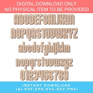 SVG Letras de fuente Alfabeto Serif Moden Fuente Letra de madera A-Z, 0-9 Xtool Glowforge archivo SVG, plantilla de corte láser fuente cricut svg Fuente png