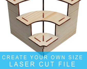 Custom 3 Tier corner display Laser Cut File, Laser Cut Shelves for Booth display, Display Shelves for Glowforge