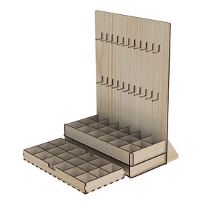 450x600mm 2 Level Hooks Product Display Stand with 2 Steps / 18 Compartment on each step vector file for laser cut for Jewelry Store Display