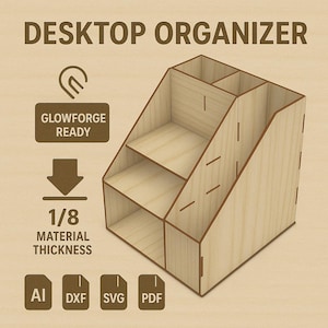 Desktop Organizer Laser Cut File | Glowforge Ready | 1/8&quot; Plywood | svg ai dxf pdf eps | Digital Download Storage Rack