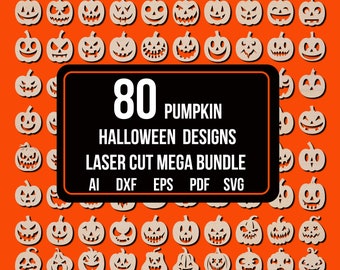 80 Designs of Halloween Pumpkin Silhouettes, Halloween Decoration, Laser Cut Template Vector File, Halloween Sign, Glowforge SVG files