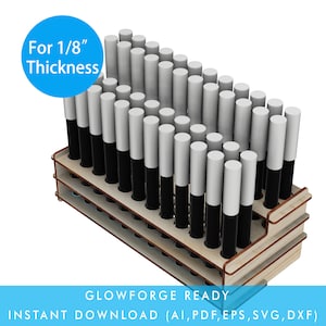 Laser-Schnittdateien für Stiftständer, Marker-Display-Halter, Lippenstift-Display, 48 Steckplätze, Glowforge SVG-Dateien bereit