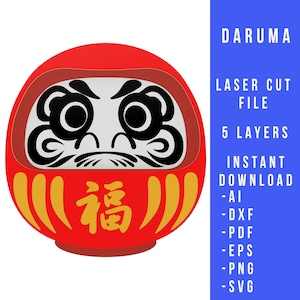 Japońska kultura Daruma warstwowy projekt dla plików wycinanych laserowo, 5 warstw, wielowarstwowy szablon SVG wycinany laserowo, lalka Daruma 5 warstwowy projekt