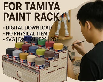 Paint Rack SVG File – 1/8" Wood Laser Cut Organizer for 23ml Tamiya Paint Bottles, Laser Cut Template,  Glowforge Ready to use