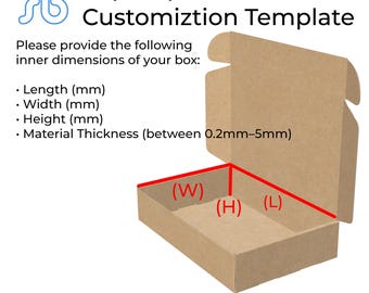 May include: A brown flip-top gift box template with the text "Flip Top Gift Box Customization Template." The image shows the box open, with dimensions labeled: Length (L), Width (W), and Height (H). File type icons are at the bottom.