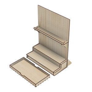 450x600mm 1 Tier Shelf Product Display Stand with 2 Steps / one drawer vector file for laser cut, Glowforge SVG, for Jewelry Store Display