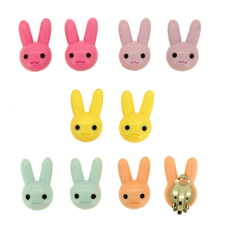 5 Pairs non-pierced earrings fashion jewelry Candy Color Cartoon Rabbit Clip-On Earrings for Kids Children Teen Girls Birthday Party Gift