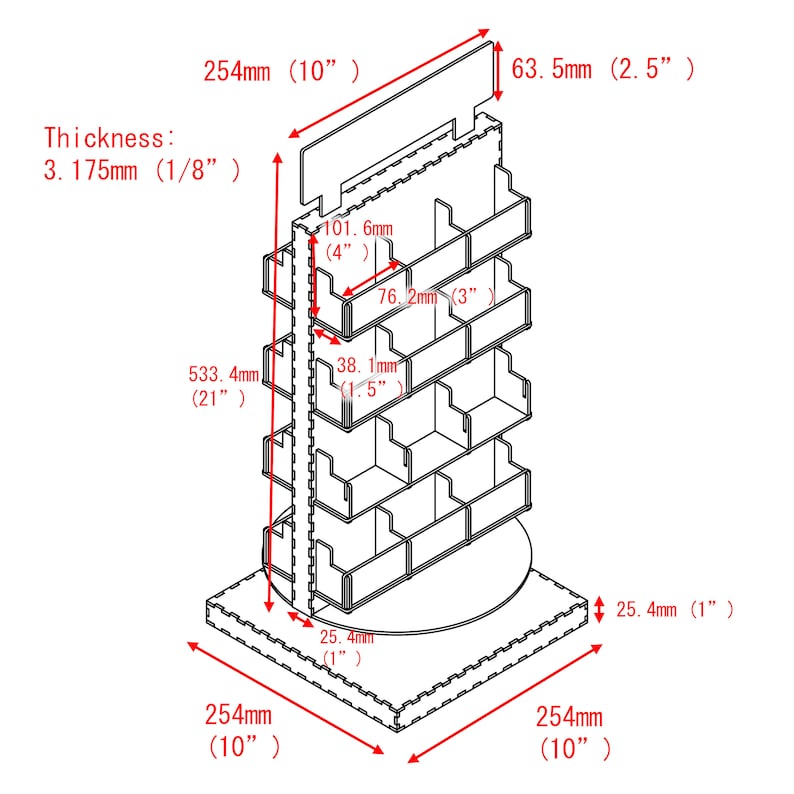 24 Pockets 2 Sides Rotating Retail Display Rack Stand for Stickers / Cards / Badge / Ornament / Ceramic tiles laser cut file Glowforge Ready zdjęcie 9