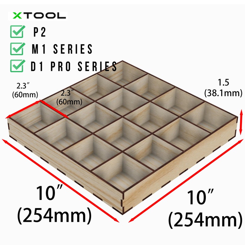 Xtool Storage Box Laser Cut Template 4 Different Compartments Grid Case, Insert Removable ...