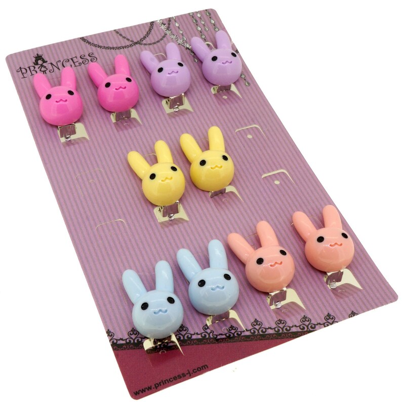 5 Pairs non-pierced earrings fashion jewelry Candy Color Cartoon Rabbit Clip-On Earrings for Kids Children Teen Girls Birthday Party Gift