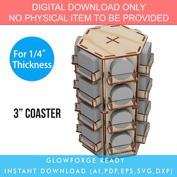 Laser cut files for 3" coaster or sticker Rotatable display stand, 6 Sided 24 Pockets Rotating Retail Display Rack Stand Glowforge SVG Ready