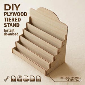 Expositor de 5 niveles (archivo SVG cortado con láser) / Estante de madera contrachapada de 3 mm / Expositor de mercado / Organizador de ferias de artesanía / Plantilla DXF Glowforge