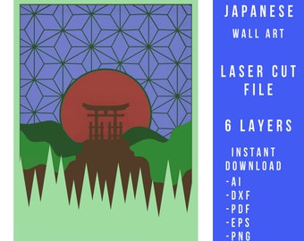 Japan Culture Minimalist Japanese Wall Art layered Design for Laser Cut files, 6 Layers, Multilayer SVG Laser Cut Template