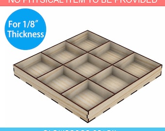 Laser cut template 3x3 9 Compartments Grid Case, insert removable, Great for Storag, Store Display, Glowforge file SVG