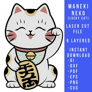 Japan Culture Maneki-neko layered Design for Laser Cut files, 6 Layers, Multilayer SVG Laser Cut Template, Lucky Cat 6 layered Design